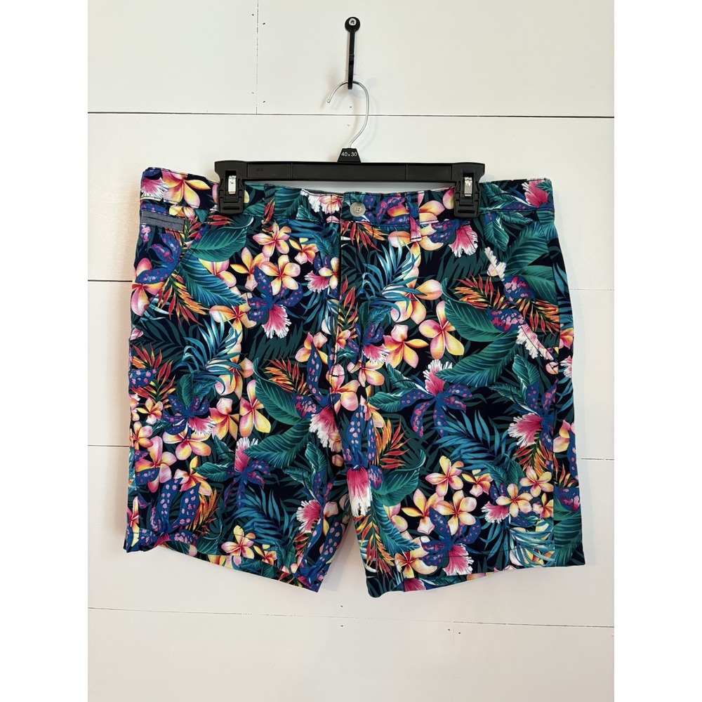 Hudson & Barrow Mens Size 36 Golf Shorts Hawaiian Floral  Summer Fun Tiki Resort